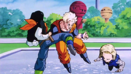 Gohan cannot withstand the combined assault